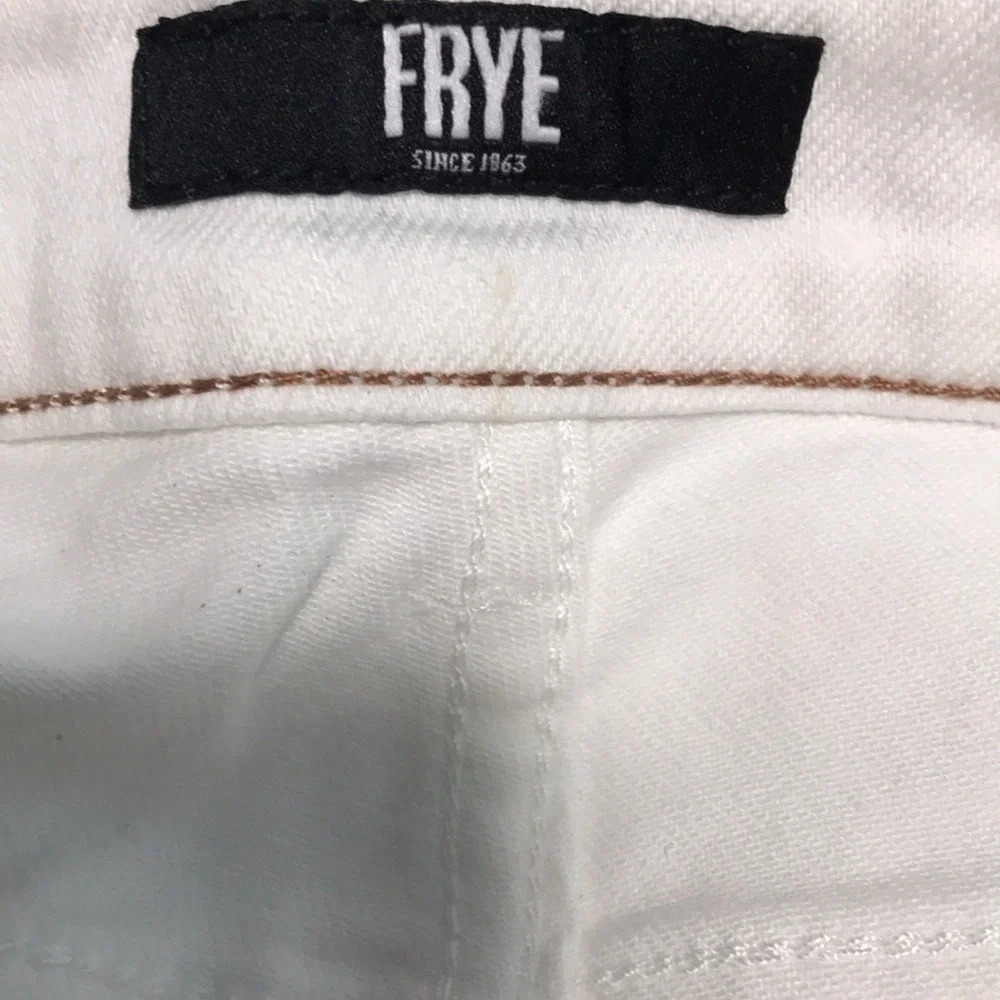 Frye‎ Women's 30 Veronica Crop Boot Jeans White Mid Rise Raw Hem Denim